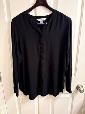 Old Navy Black Long-Sleeve Tunic Popover Blouse XL